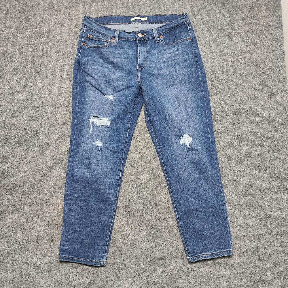 Levis Boyfriend Jeans Womens 31 Medium Wash Blue Mid Rise Distressed Denim